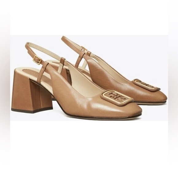 Tory Burch Georgia Leather Slingback Pump Sandal Almond Flour S-10 ￼in‎ Box 358$